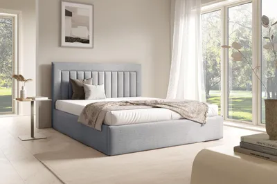 Obrázek produktu pro FURNISTAR čalouněná postel BEA I s úložným prostorem | Dvoulůžková s úložným prostorem a roštem | Vzhled boxspringu | Bez matrace | Ložnice – světle šedá