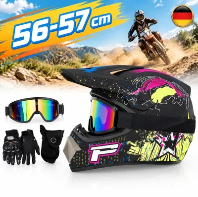 Immagine prodotto di Casco Crosshelm, casco per moto, casco da motocross, casco jet, occhiali da cross, guanti, taglia L, 56-57