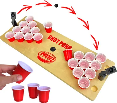 Produktbild von Mini Beer-Pong Set 2.0. | Shot-Pong inkl. Shot Party-Becher  | Trinkspiel aus Holz | Geschicklichkeitsspiel | Party-Spiel | Mini Bier-Pong mit Antirutsch Füßen | Party Zubehör
