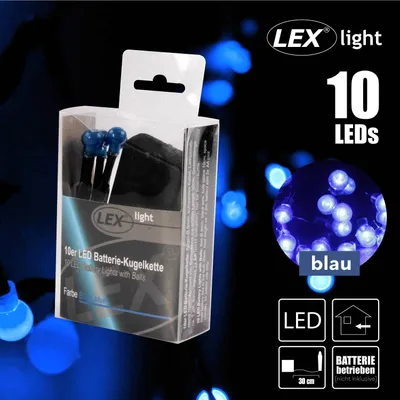 Produktbild von 10er LED Batterie Kugelkette Lichterkette blaue Kugeln Batterie Beleuchtung