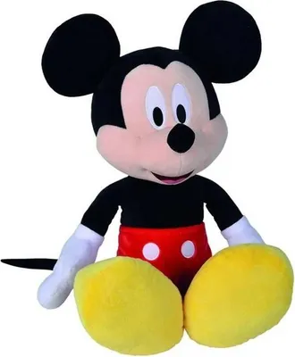 A plush toy of Mickey Mouse sitting down.