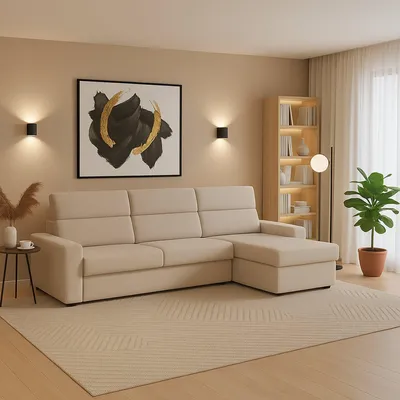 Immagine prodotto di Vigonovo - Divano Fisso con Penisola, 280x160 cm Beige, Sfoderabile  Italy
