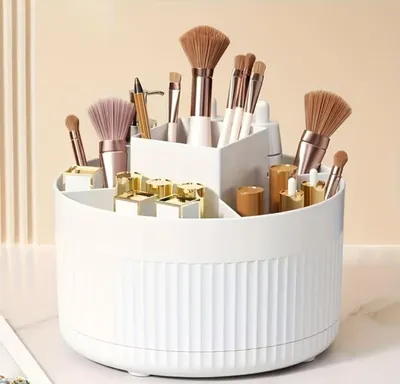 Produktbild von Solidchoice – 360° drehbarer Make-up-Organizer – Pinselhalter mit 5 Fächern (weiß)