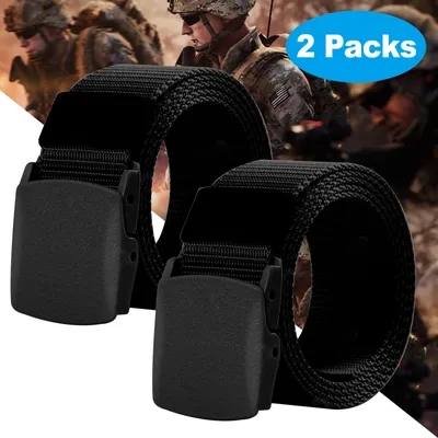 Produktbild von 2 x Uni Gürtel Nylon Canvas Belt für Damen und Herren, Taktischer Gürtel, Stufenlos Verstellbarer Stoffgürtel, Länge 120 cm, Breite ca. 3,8 cm, mit Kunststoff Schnalle