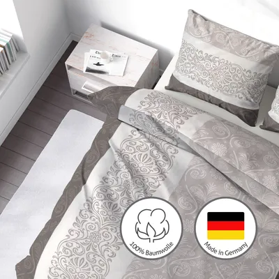 Produktbild von Biber Bettwäsche 155x220cm Beige Creme 100% Baumwolle mit Reißverschluss - Ganzjährig & Winter - Kissen 80x80cm - Ornamente Motiv