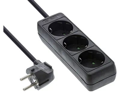 Produktbild von InLine Steckdosenleiste, 3-fach Schutzkontakt, schwarz, 5m, 5 m, 1,5 mm², Schwarz, Kunststoff, 3 AC-Ausgänge, 649 g