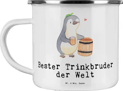 Produktbild von Mr. & Mrs. Panda Emaille Tasse Pinguin Bester Trinkbruder der Welt - Weiß - Geschenk, metallbecher, Teetasse, Kumpane, Pott, Kumpel, Geschenkidee, Party, Trinken