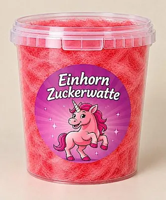 Produktbild von Einhorn Zuckerwatte im Eimer – Rot, Kirsche-Geschmack, 50 g – Süßes Geschenk für Kindergeburtstage & Partys