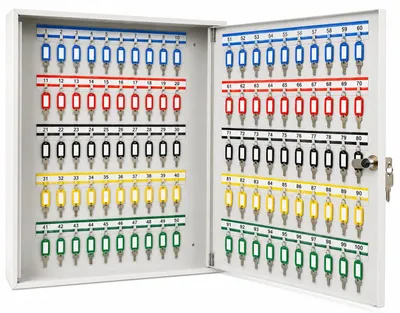 Produktbild von Schlüsselkasten mit 100 Haken, abschließbar, zur Wandmontage, 6 x 35 x 52 cm