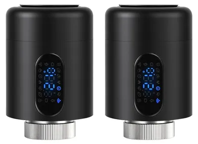 Obrázek produktu pro Vigevee Chytrý termostat pro radiátory, WiFi, ovládání přes aplikaci, kompatibilní s platformami Smart Life/Tuya, 7 adaptérů pro ventily, černý, balení 2 kusů