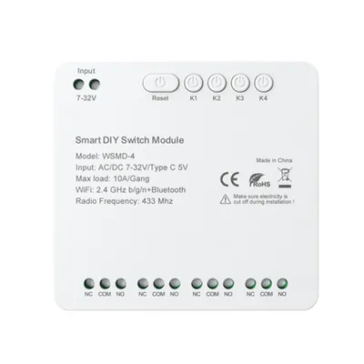 Obrázek produktu pro Inteligentní spínací modul Tuya WiFi, kompaktní časové ovládání pro domácnost, hlasové ovládání, bezdrátové dálkové ovládání APP, 4-kanálový spínací modul, kompatibilní s Google Home a Amazon Alexa
