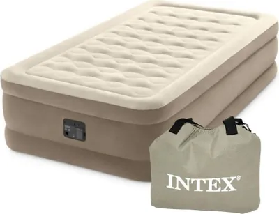 Zdjęcie produktu dla Intex Ultra Plush - Materac powietrzny - Pojedynczy - Z zestawem naprawczym i wbudowaną pompką191x99x46 cm - PVC - Beżowy