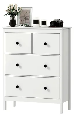 Produktbild von Kommode Sideboard mit 4 Schubladen, moderner Aufbewahrungsschrank für Wohnzimmer, Schlafzimmer und Flur, 74 x 35 x 97 cm, Weiß