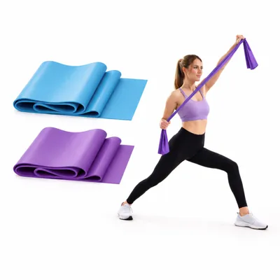 Produktbild von Theraband Set 2er Pack (Blau & Lila) – 150x35 cm Hautfreundliches Physioband – Fitnessband lang statt Loop – Yoga, Pilates, Reha & Krafttraining