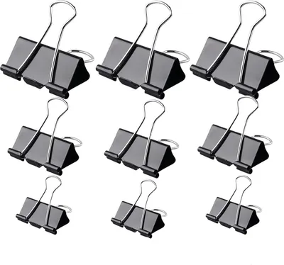 Produktbild von 30 Stück schwarze Foldback-Binder-Clips, 25, 32, 51 mm, Metall, Büroklammern