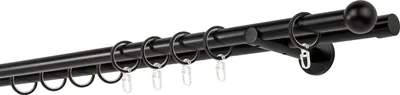 Produktbild von Gardinenstange auf Maß 20mm Ball 2-lauf Wandträger 12cm Farbe: Schwarz, Größe: 380cm