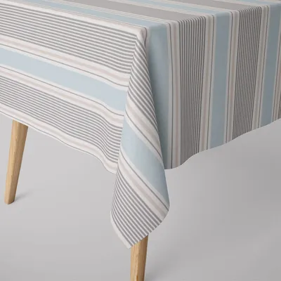 Produktbild von SCHÖNER LEBEN. Tischdecke Baumwollstoff Streifen Mineral blau grau Größe 100x100cm