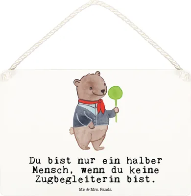 Produktbild von Mr. & Mrs. Panda Deko Schild Zugbegleiterin Herz DIN A6 - Weiß - Geschenk, holzbild, kleine aufmerksamkeit, Wandschild, Wandbild Holz, Türschild