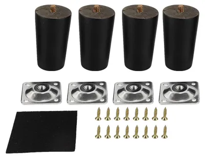 Holzmöbelfüße 8 cm, konisch, 4 Stück, mit Schrauben und Pads, Schwarz