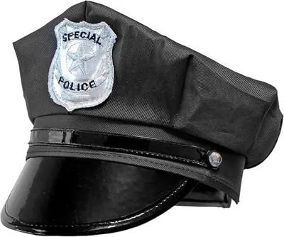 Polizeimütze schwarz – Karnevalshut mit Badge, One Size