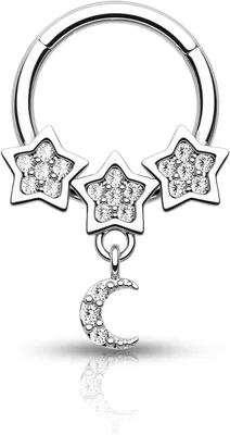 Imagen del producto de Anillo para piercing nasal, tipo septum, con dije de estrella, calibre 16G, acero inoxidable 316L