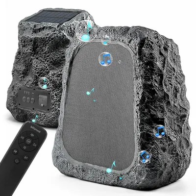 Produktbild von BlitzRock Solar Gartenlautsprecher 2er Set 30W (60W Stereo) HiFi Bluetooth Outdoor Lautsprecher Wasserdicht mit Fernbedienung & LED für Garten Pool