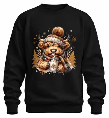 Produktbild von Highland Kuh Schal Becher Kakao Schottisches Hochlandrind Sweatshirt Pullover, Schwarz, XL