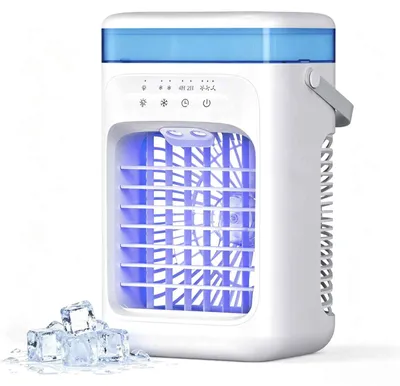 Produktbild von Zimilo Mini Luftkühler mit 1000ML Wassertank, USB C Klimaventilator, 3 Windstufen, 2 Sprühmodi, Tischventilator mit Timer und Nachtlicht, Weiß