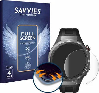 Produktbild von 4x Savvies Fullscreen Schutzfolie für Huawei Watch GT 5 Pro (46 mm) Displayschutz Folie Fullcover Klar Transparent