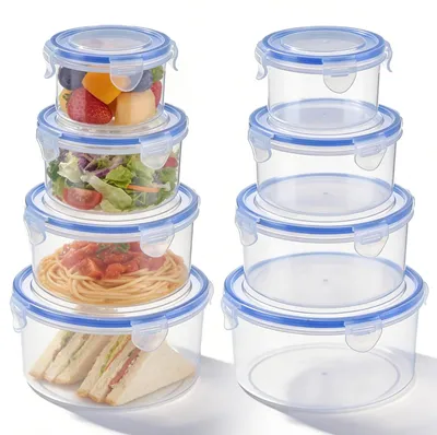 8 runde Vorratsdosen mit Deckel, transparent, stapelbar, 600 ml