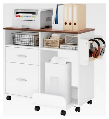 Produktbild von Mobiler Aktenschrank mit abnehmbarem Boden und Hängestange, Aktenaufbewahrung Organizer mit 10 Rollen, Aktenschrank für das Home Office, Weiß