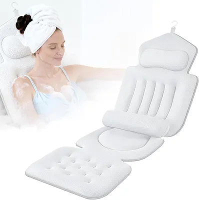 Productafbeelding van Badkussen met afneembaar lendenkussen, 144 zuignappen en ergonomische ondersteuning voor hoofd, nek en rug (133 x 41 cm)