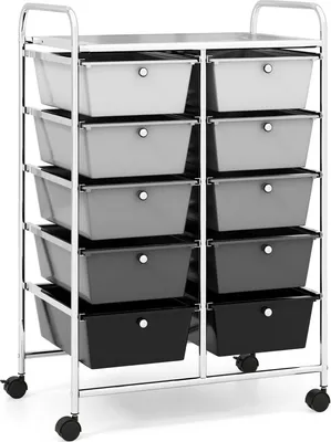 Produktbild von COSTWAY Rollwagen mit 10 stapelbaren Schubladen, Schubladenwagen Rollcontainer mit Metallgestell und Ablagefläche, Badrollwagen Aufbewahrungswagen für Büro, Wohnzimmer, 65,5 x 37 x 87 cm