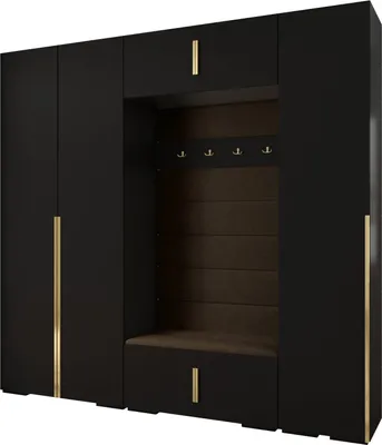 Produktbild von MEBLE KRYSPOL Inova 1 Möbelset Garderobe, 236,7x250x47cm - Schwarz, Manila 04, Gold