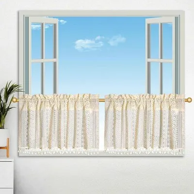 Produktbild von Küchenrollos kurze Landhausstil - Set aus 2 - Beige - 100 x 45 cm
