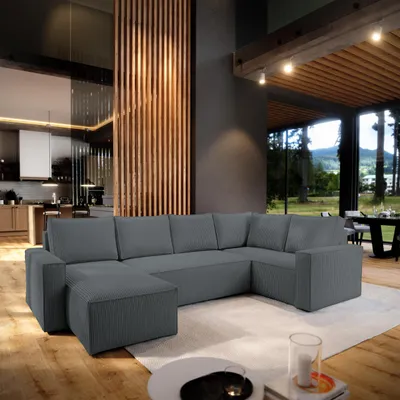 Produktbild von Masseno Ecksofa NORENA R-S mit Schlaffunktion U-Form, Sofa mit Bettkasten, Wohnzimmersofa, Couch, Soffa, Bettsofa, Couchgarnitur- Grau, POSO 60