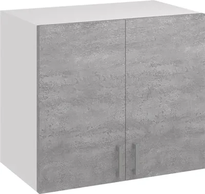A white and gray kitchen wall cabinet.