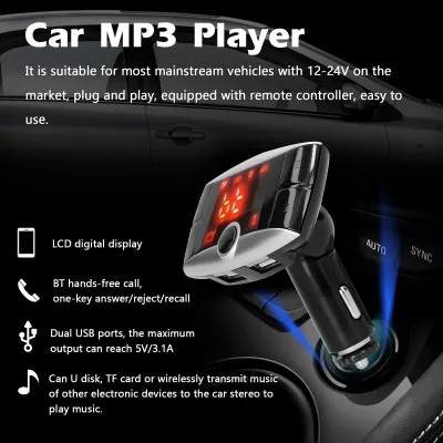Produktbild von Auto-MP3-Player BT, kabelloser FM-Transmitter, Audio-Stereo, Dual-USB-Ladegerät mit LCD-Display, Fernbedienung, unterstützt Freisprechen, Flash-Laufwerk