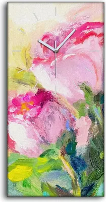 Produktbild von Wohnzimmer-Bild Leinwand Uhr Geräuschlos 30x60 Ölgemälde Blumen blumig - weiße Hände