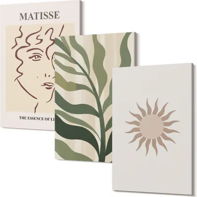 Produktbild von Leinwandbilder – Wandbilder – Leinwandbild – Canvas Bild – Polycanvas – Kunstdruck –  – Modern – Aufhängefertig – Mehrteilig – 3-Teilig – 20x30 Cm Pro Bild - Abstrakte Pflanzenmuster und Linien in gedeckten Farben