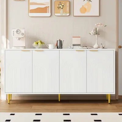 Produktbild von Sideboard Wohnzimmer, Kommode mit 4 Türen Goldene Gebürstete Griffe Komodenschrank,160×80×40 cm (B×H×T)