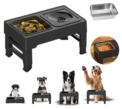Produktbild von Höhenverstellbarer Futterbehälter für Hunde aus Edelstahl mit Anti-Voracity