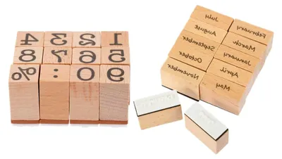 Produktbild von 2 Satz Holz Zahlenstempel im Vintage Design mit Gummi für Bastelprojekte