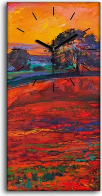 Produktbild von Wanduhr Bürouhr Leinwand Bild 30x60 Gemälde Wiese Blumen Baum Himmel Kunst - schwarze Hände