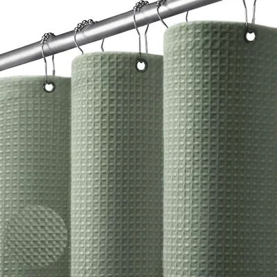 Produktbild von Grüner Duschvorhang 180 x 200 cm, Duschvorhang aus Waffelgewebe für die Badewanne, schimmelresistenter Duschvorhang, wasserdichter Duschvorhang 183 x 198 cm