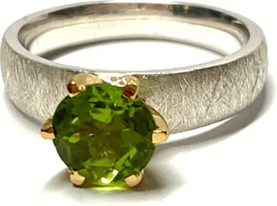 Produktbild von Ring 925/- Silber bicolor Peridot rund facettiert Solitärring Silberring #59