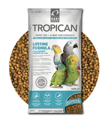 Obrázok produktu pre Hagen Hari Tropican Parrot Lifetime Granule - Vyvážené prémiové krmivo na každodenné kŕmenie veľkých papagájov (amazoňanov, zookov, kakadu, papagájov, arií) 820G