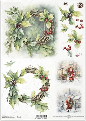 Produktbild von ITD Reispapier Decoupage Bastelpapier Serviettentechnik-R2445 Weihnachtsgirlanden Weihnachtsmann