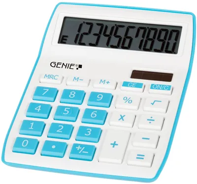 Zdjęcie produktu dla Genie 840 B, Komputer stacjonarny, Wyświetlacz kalkulatora, 10 cyfr(y), Przechylanie wyświetlacza, Bateria/Energia słoneczna, Niebieski, Biały