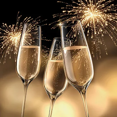Produktbild von 20 Servietten Celebration gold Silvester Sektglas